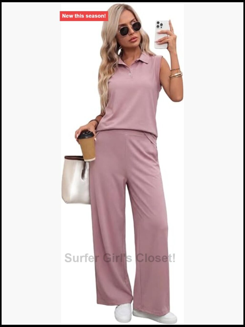 2 Piece Lounge Set Sleeveless Crop Top Wide Leg Pants Vacation Travel Outfit